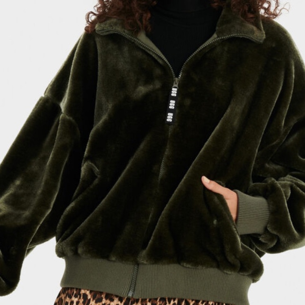 Ugg Olive Laken Soft Teddy Bomber Jacket Large